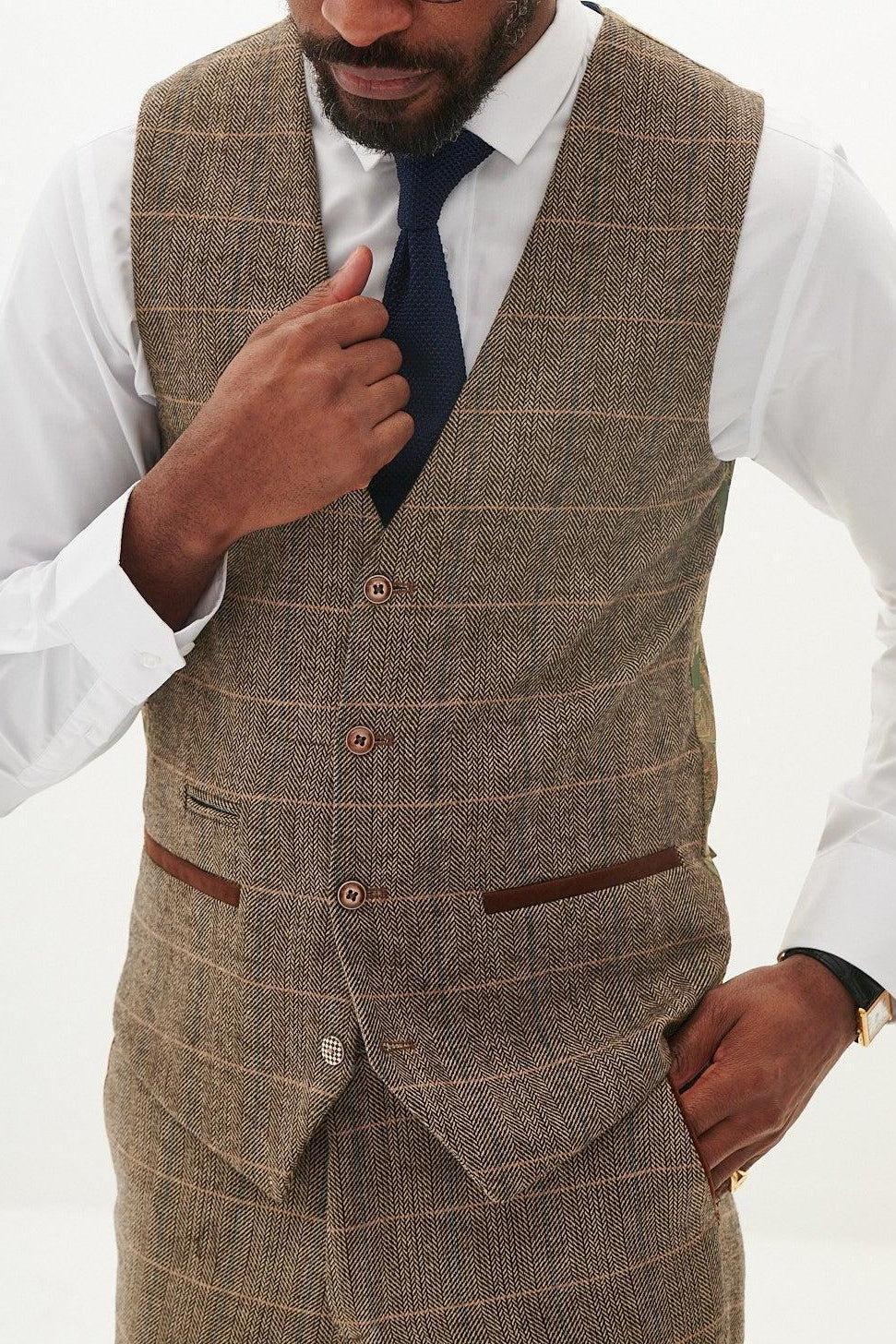 Marc Darcy Ted Single Breasted Waistcoat - Tan