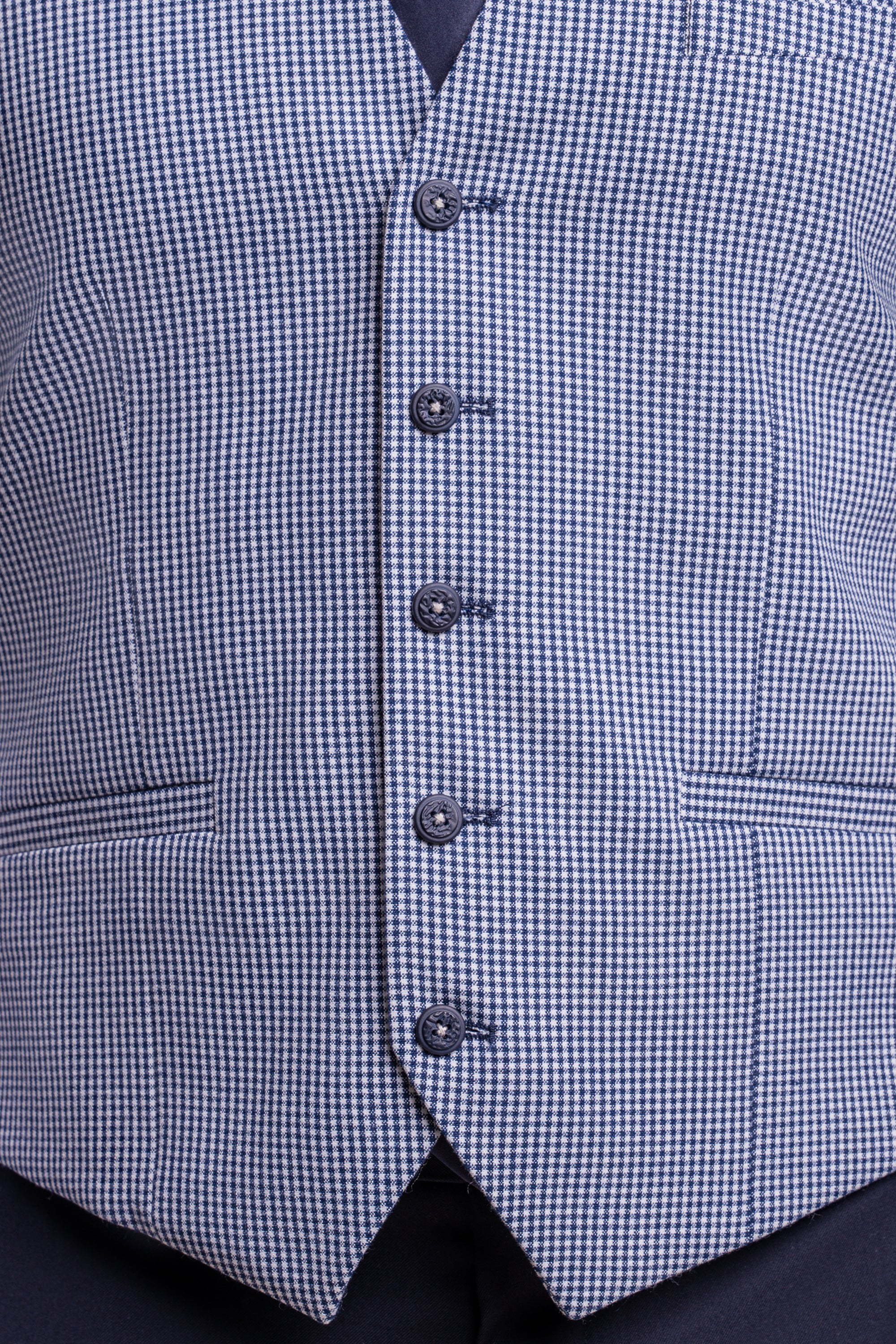 Cavani Baresi Three Piece Suit - Check Blazer & Waistcoat with Navy Trousers