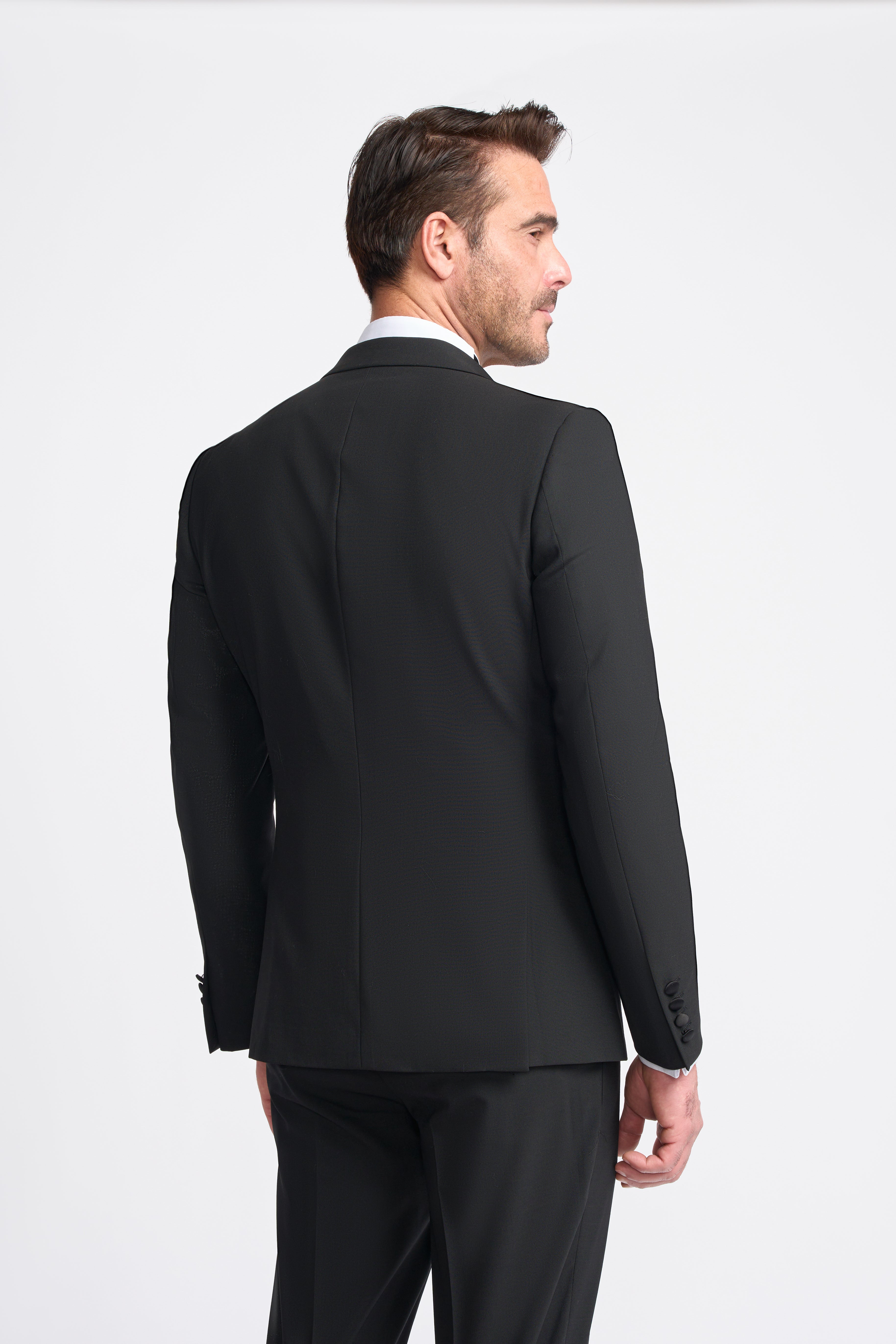 Cavani Aspen Double Breasted Two Piece Dinner Suit - Trousers with Satin Tape - Black
