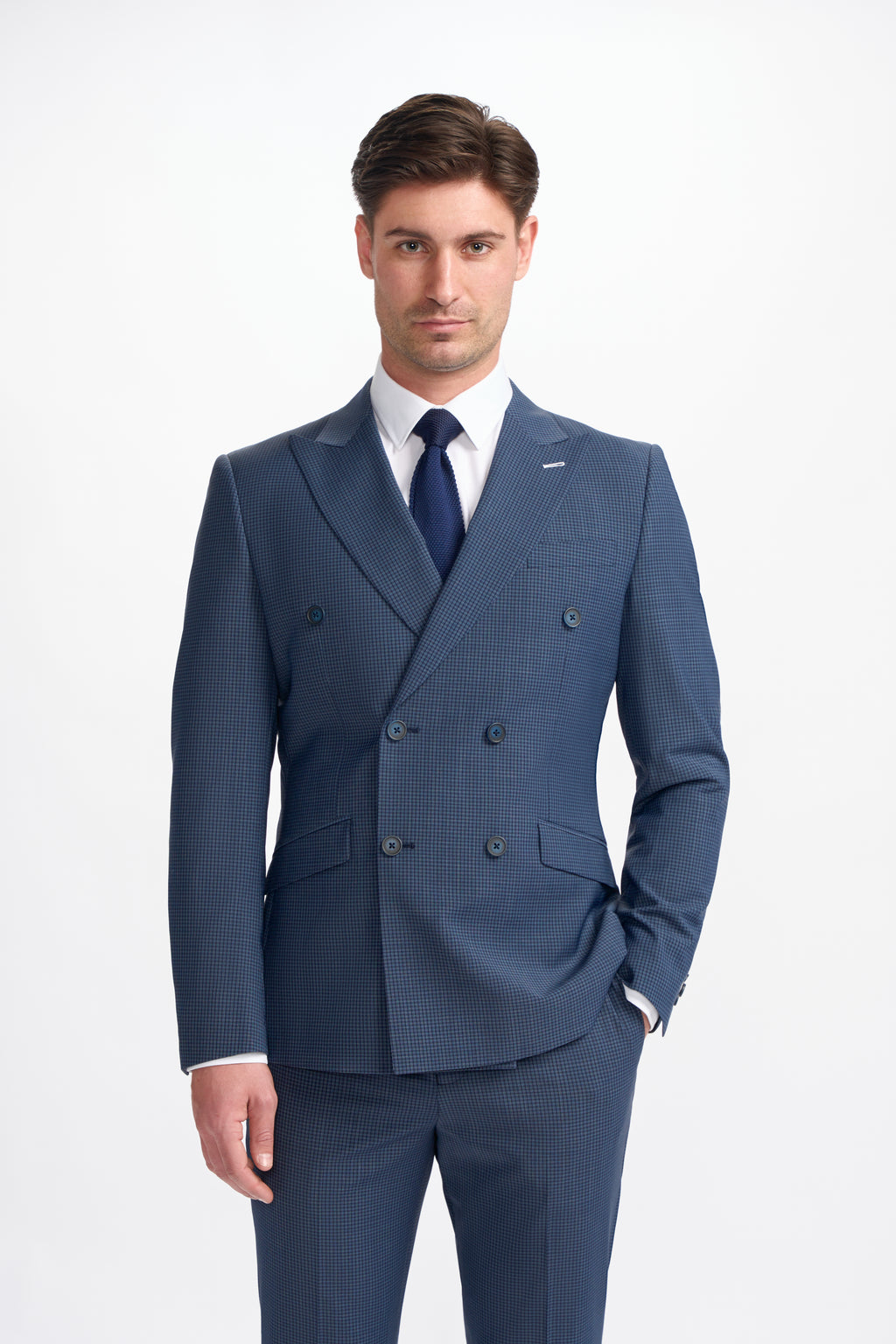 Cavani Bond Two Piece Double Breasted Suit - Navy Check