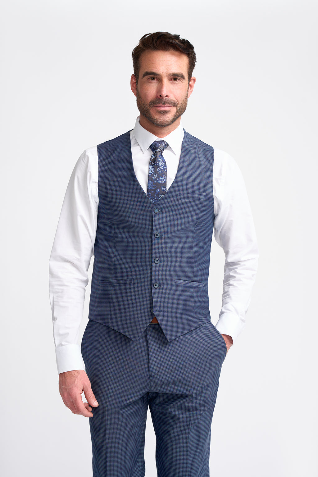 Cavani Bond Three Piece Single Breasted Suit - Navy Checked