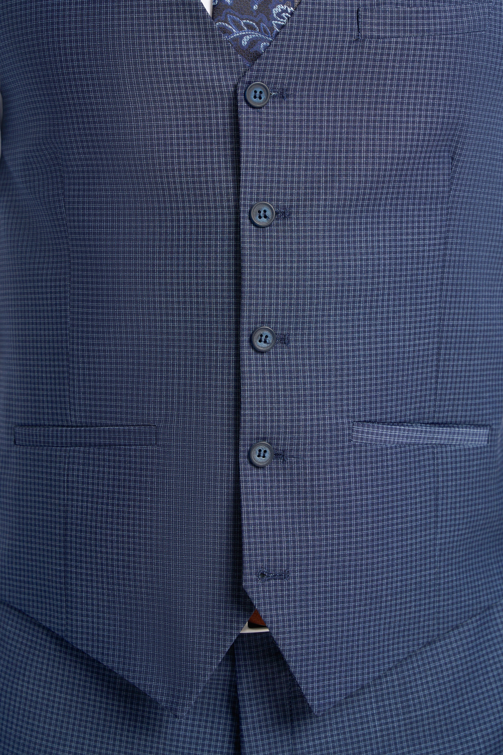 Cavani Bond Three Piece Single Breasted Suit - Navy Checked