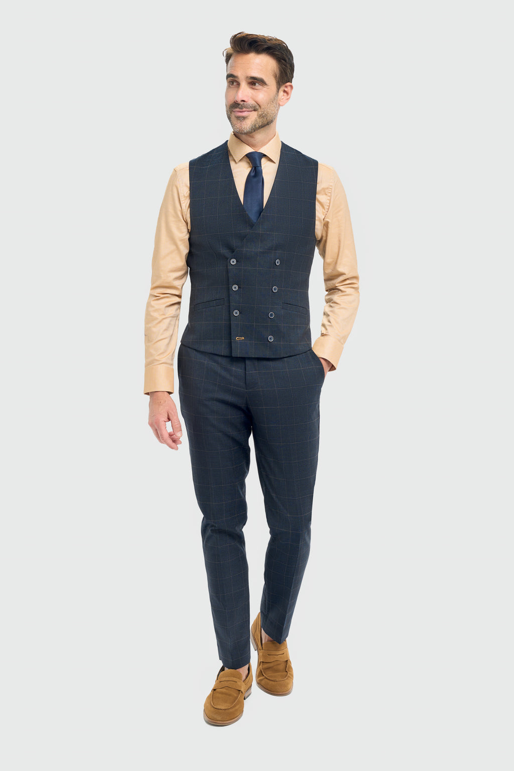 Cavani Torino Three Piece Suit with Double Breasted Waistcoat - Navy