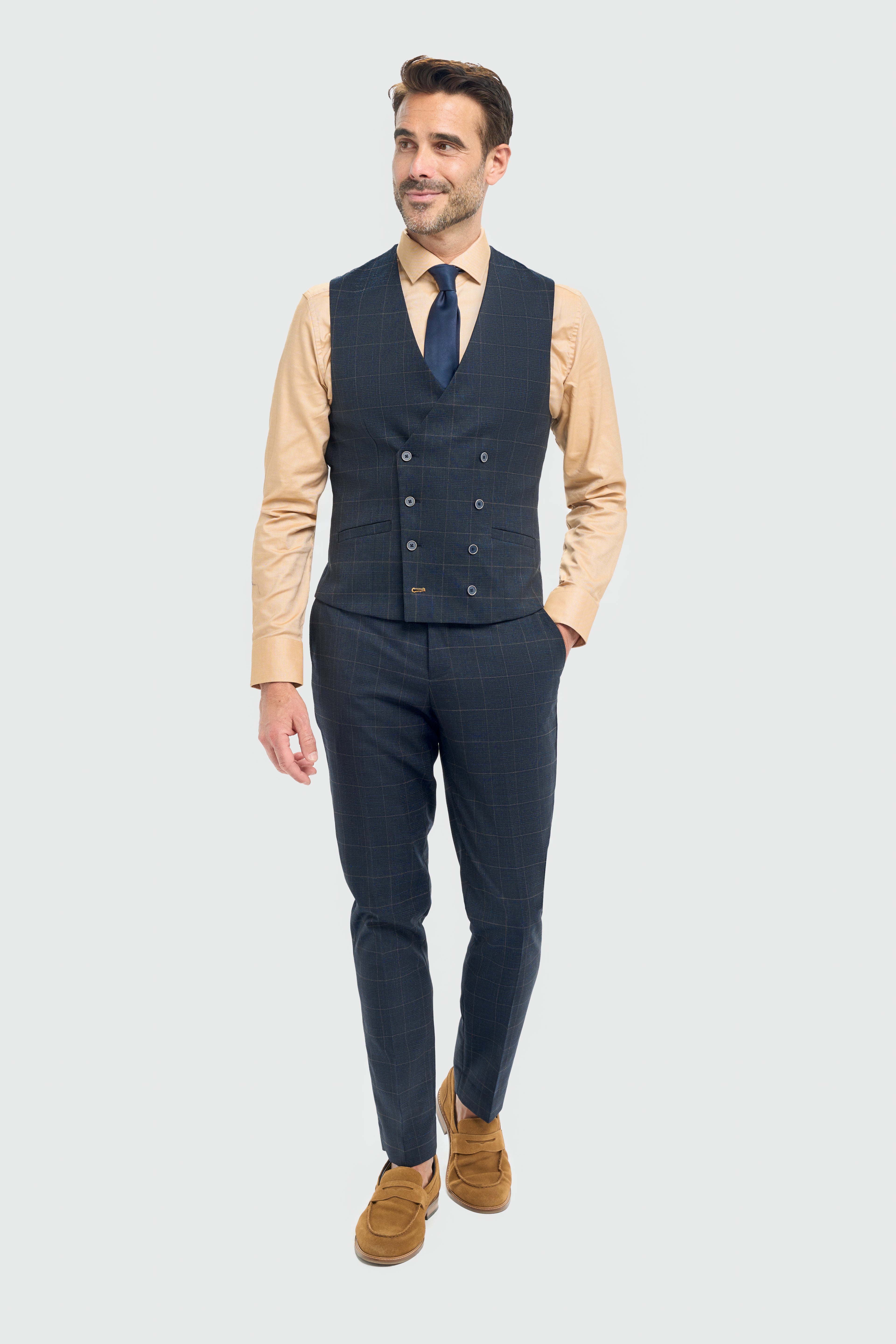 Cavani Torino Three Piece Suit with Double Breasted Waistcoat - Navy