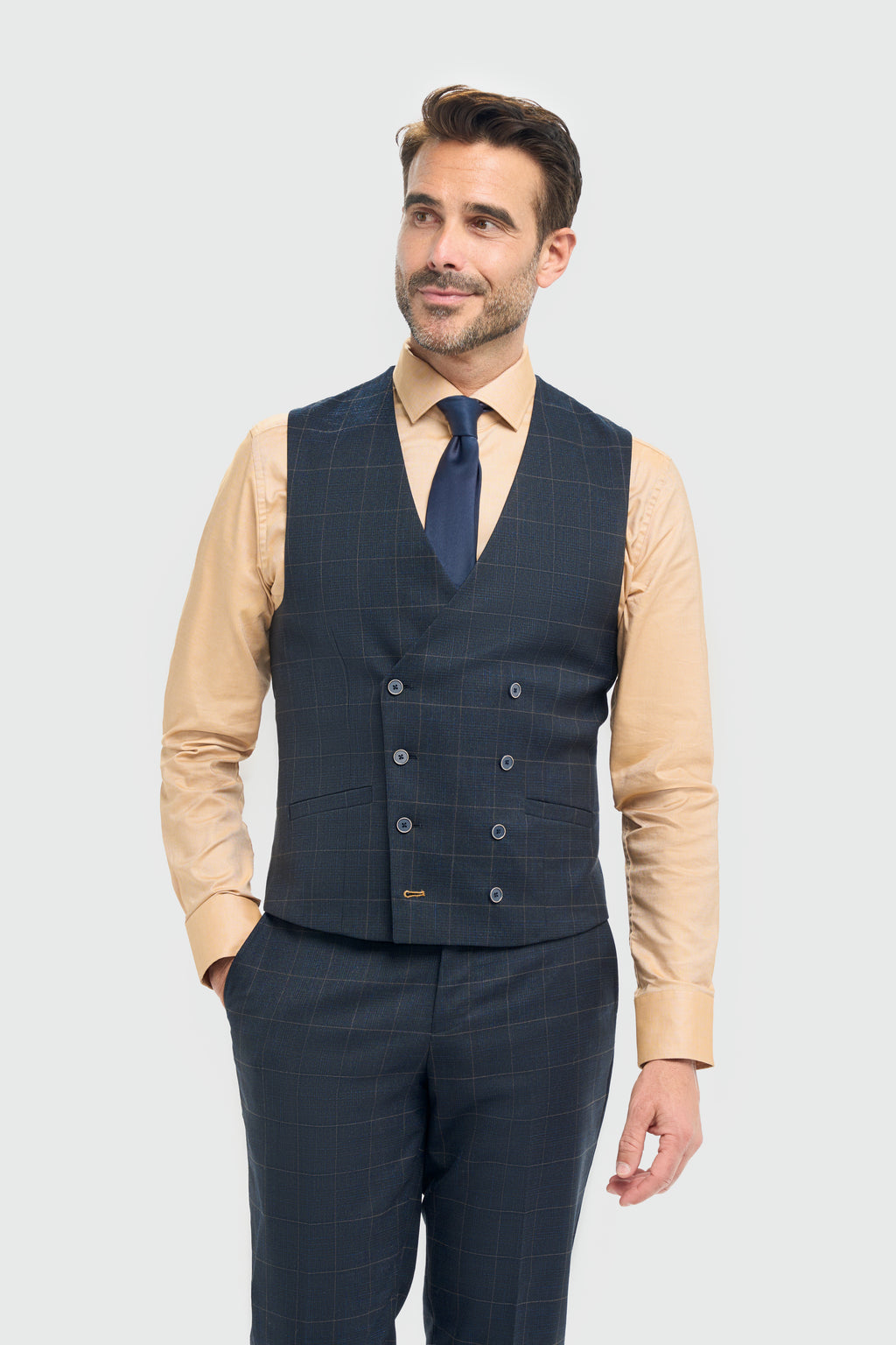 Cavani Torino Three Piece Suit with Double Breasted Waistcoat - Navy