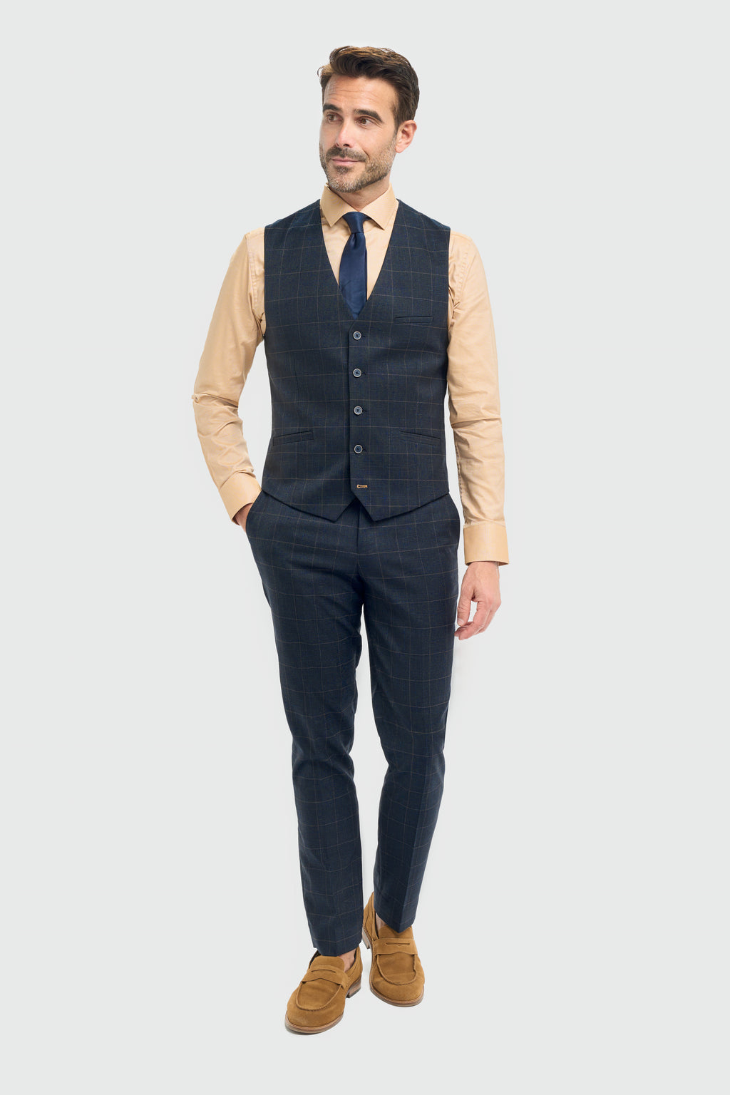 Cavani Torino Three Piece Suit with Single Breasted Waistcoat - Navy