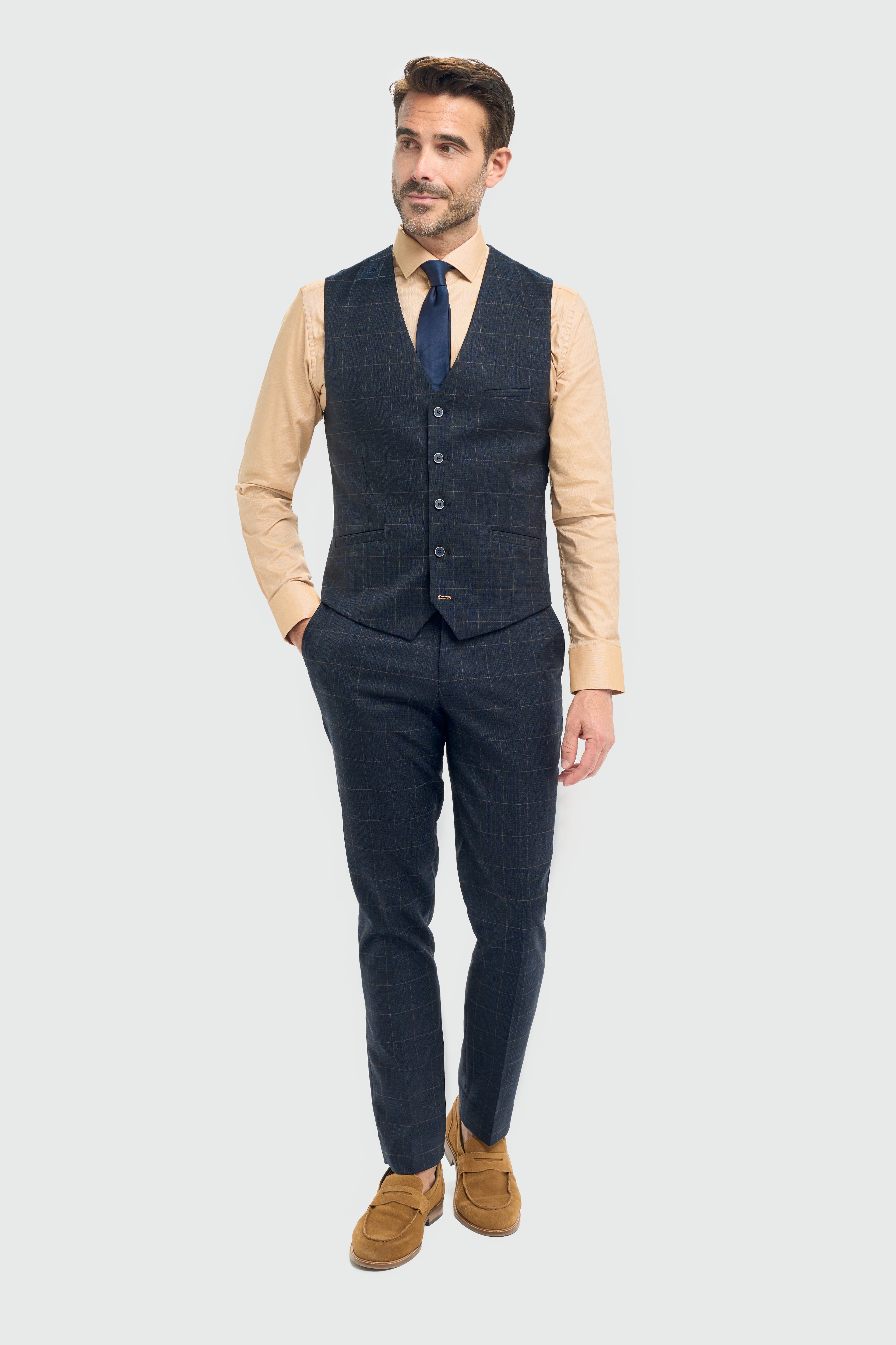 Cavani Torino Three Piece Suit with Single Breasted Waistcoat - Navy