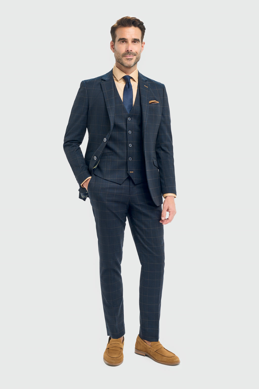 Cavani Torino Three Piece Suit with Single Breasted Waistcoat - Navy