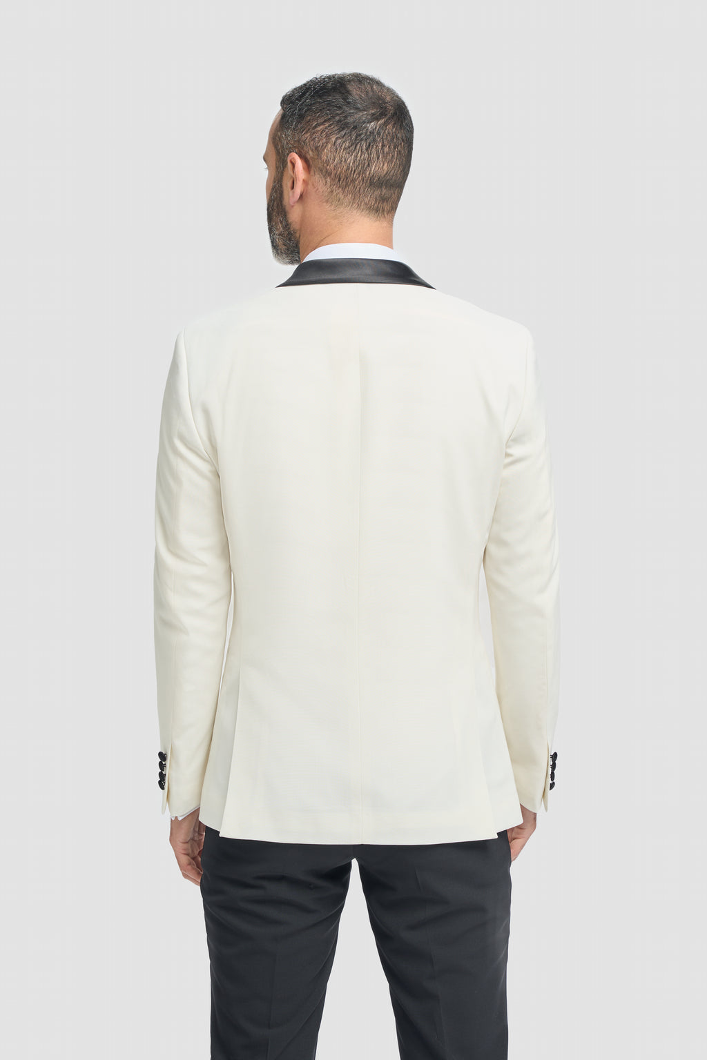 Cavani Aspen Single Breasted Dinner Suit Ecru Blazer with Black Trousers Without Satin Tape