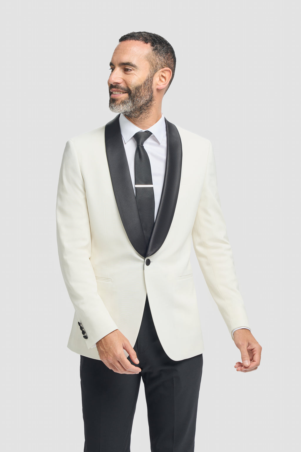 Cavani Aspen Single Breasted Dinner Suit Ecru Blazer with Black Trousers Without Satin Tape