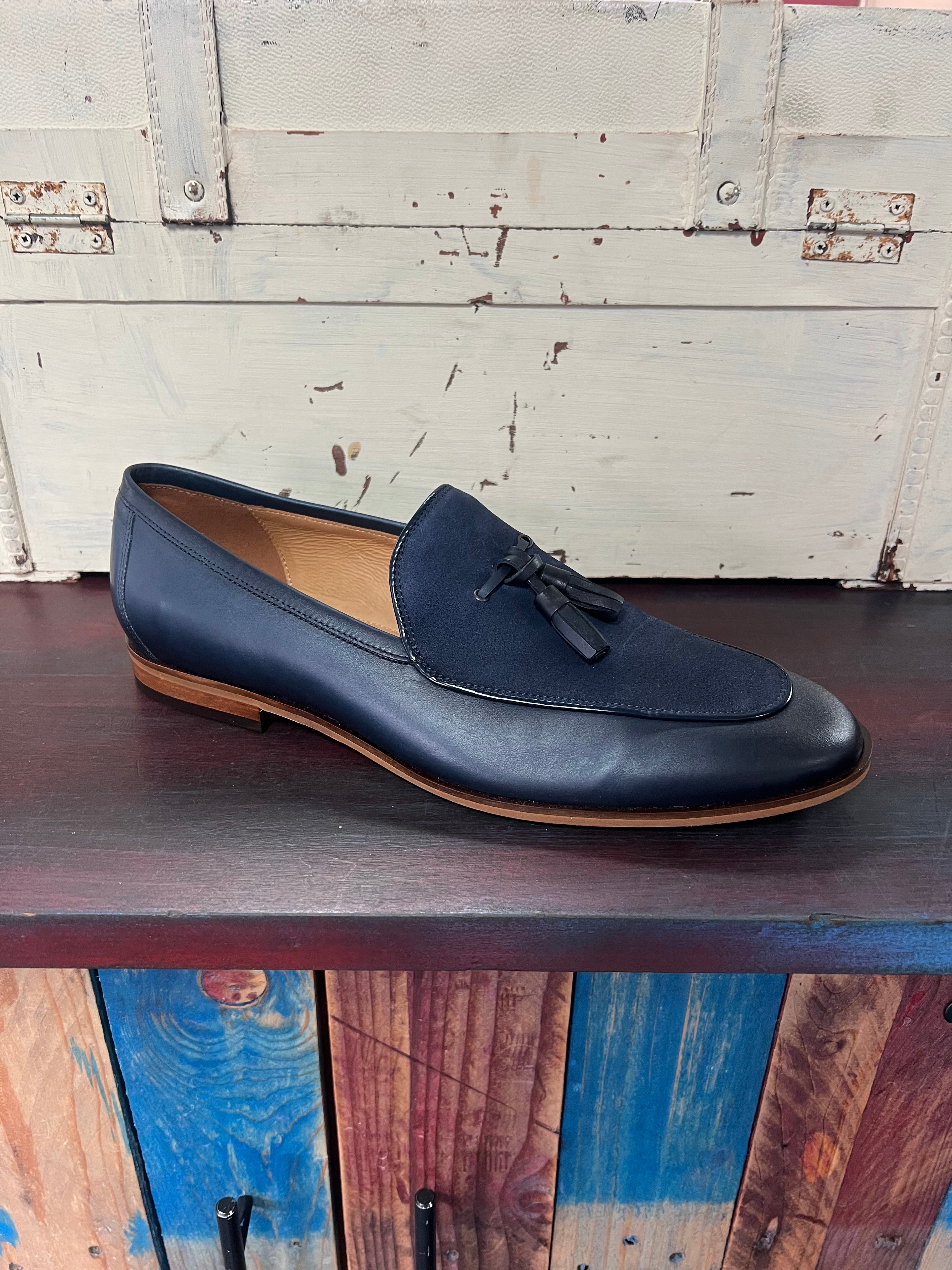 Lacuzzo Leather and Sued Loafers - Navy Blue