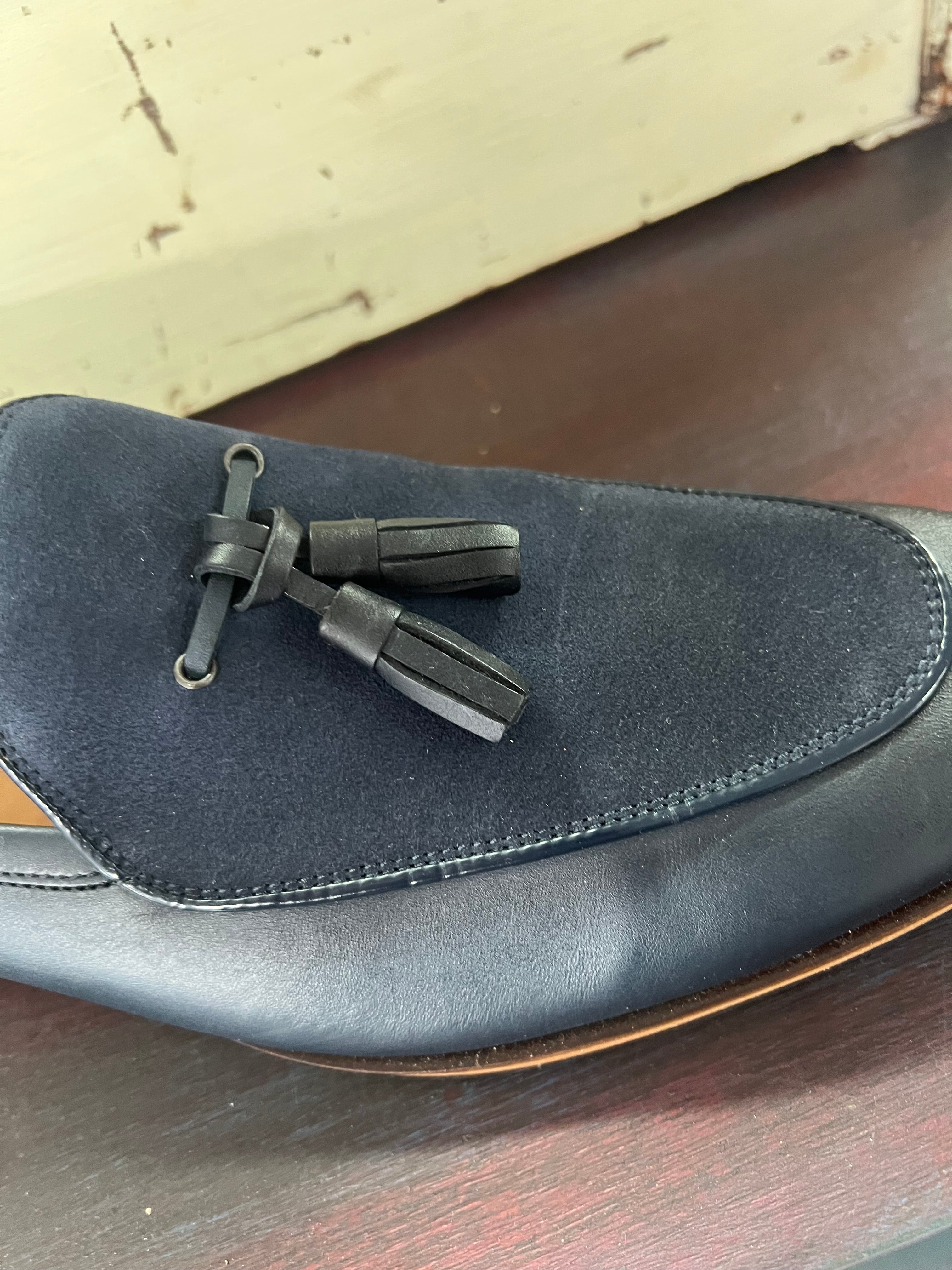 Lacuzzo Leather and Sued Loafers - Navy Blue
