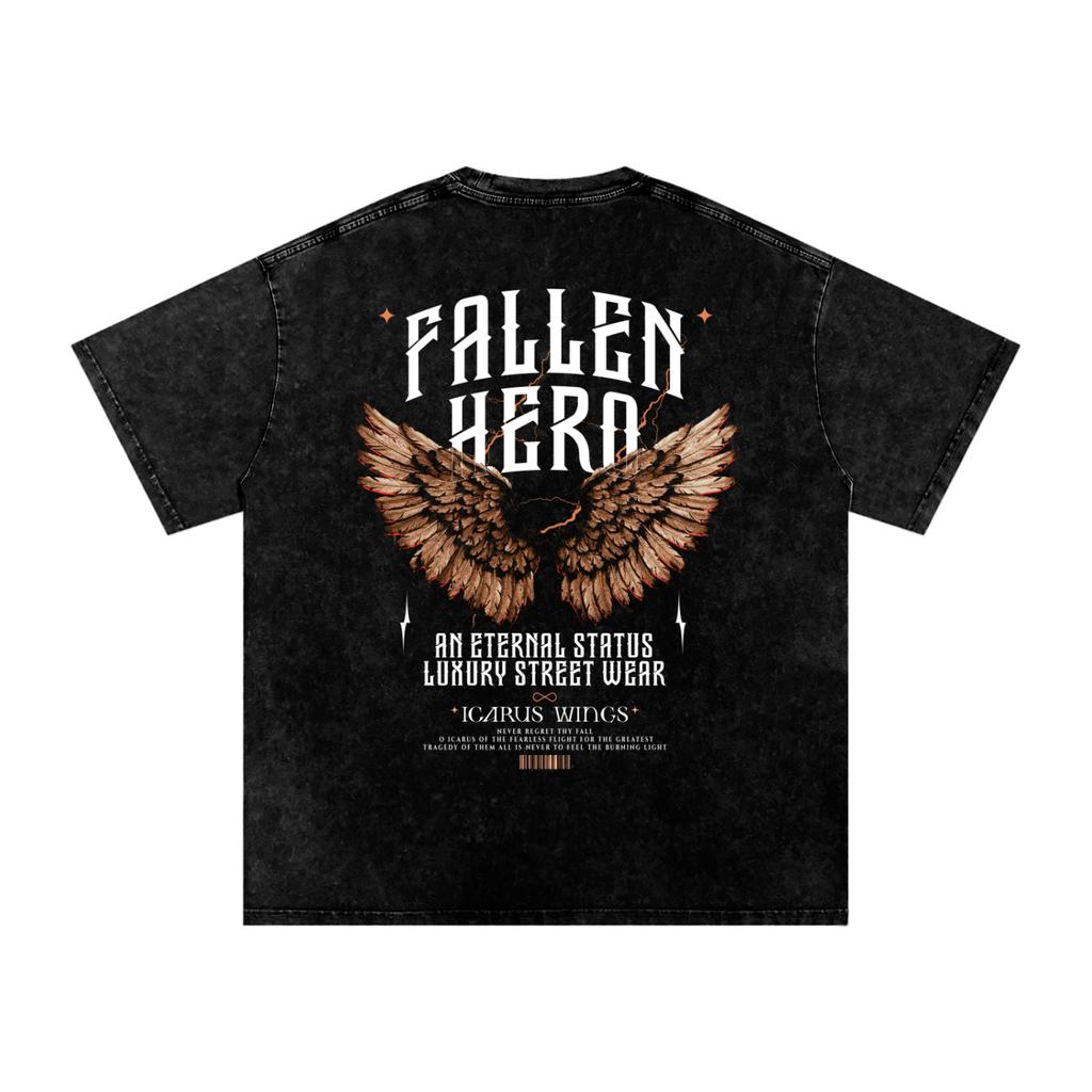 Fallen Hero Icarus Wings Washed Oversized Cotton T-Shirt