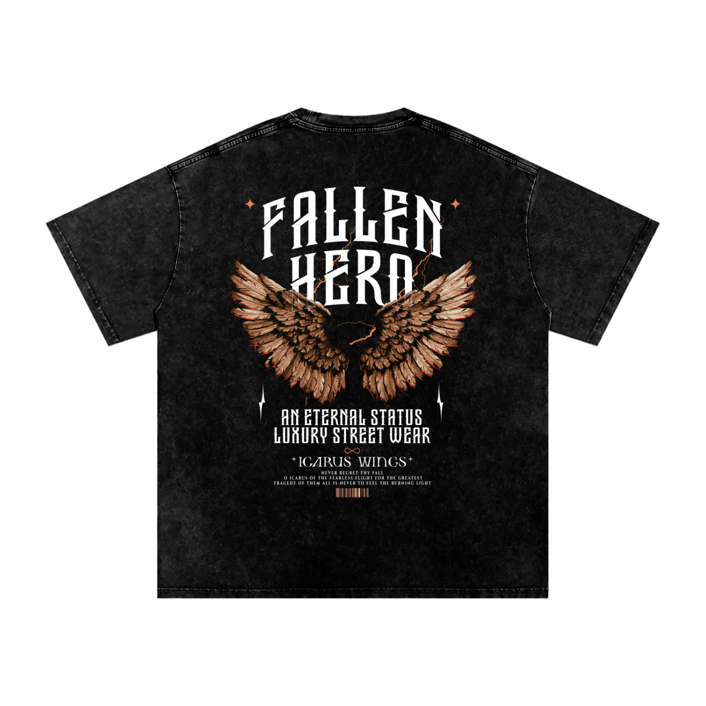 Fallen Hero Icarus Wings Washed Oversized Cotton T-Shirt